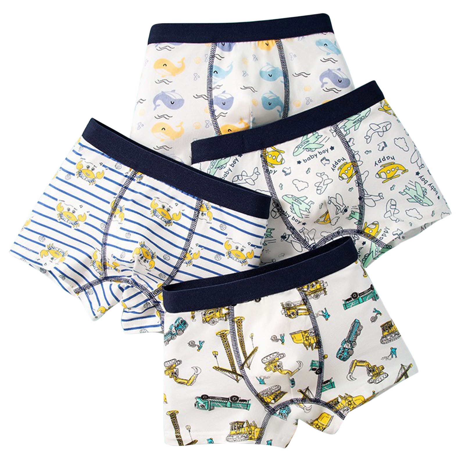 ZACPNCV 4PC Kids Toddler Boys Underwear Boxer Briefs Cotton Comfort Breathable Crab Prints Shorts Boxer Underpants White 6-7 Years